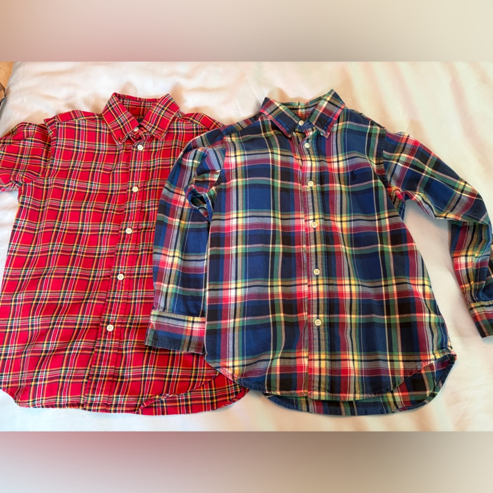 Two Ralph Lauren plaid button downs, youth small